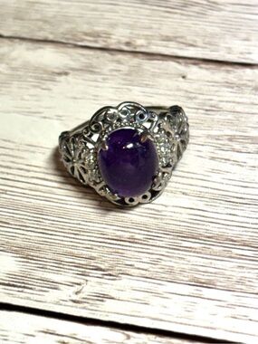 Sterling Plated Ring With Purple Stone